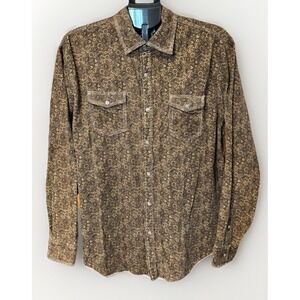 Age of Wisdom Shirt Mens XL Brown Paisley Corduroy Pearl Snap Western Button Up